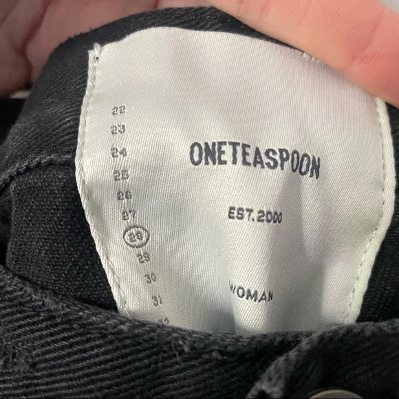 One Teaspoon Bonitas Distressed Black Denim Shorts - Picture 4 of 6